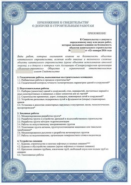 Приложение к свидетельству о допуске к строительным работам Тольятти СРО в строительстве